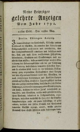 43stes Stück. Den 28sten May.