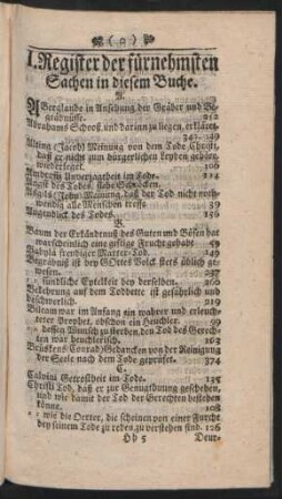 I. Register der fürnehmsten Sachen in diesem Buche.