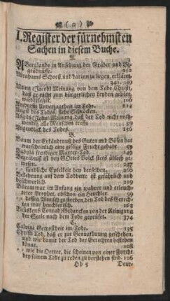 I. Register der fürnehmsten Sachen in diesem Buche.