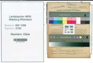 Entnazifizierung Oskar Neumann , geb. 22.06.1881 (Techn.Angestellter)