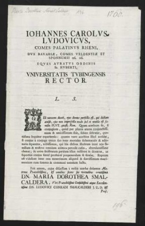 Johannes Carolus Ludovicus, comes Palatinus Rheni, dux Bavariae...