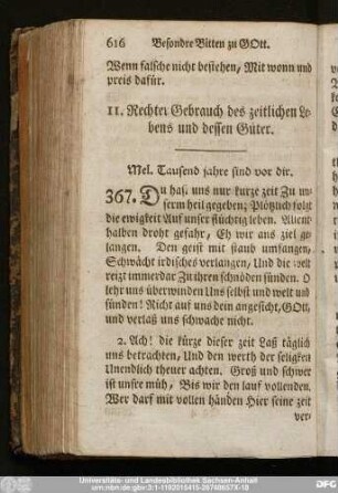 11. Rechter Gebrauch des zeitlichen Lebens und dessen Güter.