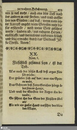 XX. Röm. 8. Fleischlich gesinnet seyn, ist der Tod