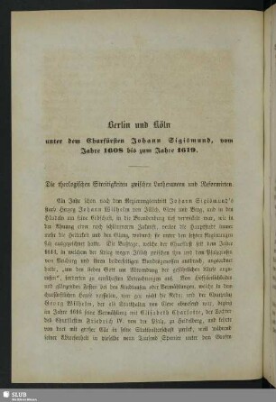 Berlin und Köln unter dem Churfürsten Johann Sigismund, vom Jahre 1608 bis zum Jahre 1619