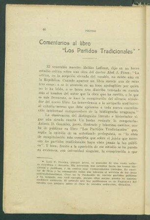 Comentario al libro "Los Partidos Tradicionales"