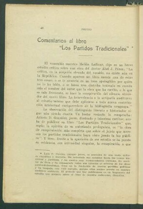 Comentario al libro "Los Partidos Tradicionales"