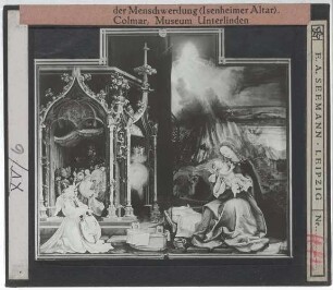 Grünewald, Isenheimer Altar (Colmar MU 88.RP.139) : Zweites Wandelbild des Altars (Engelskonzert und Christi Menschwerdung)