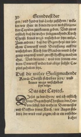 Daß die wahre Seeligmachende Kirch Christi sichtbar seye ... Das acht Capitel.