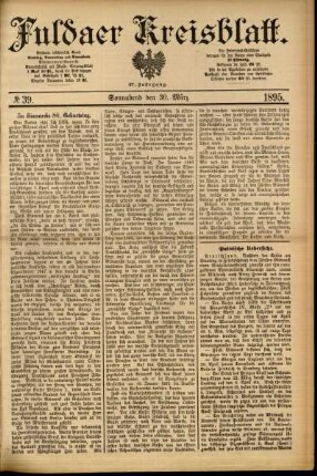Erste Ausgabe vom Samstag, den 30. März 1895.