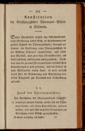 Konstitution der Großherzoglichen Thierarznei-Schule in Schwerin