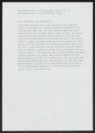 Brief von Gerhart Hauptmann an Kuno Ferdinand von Hardenberg