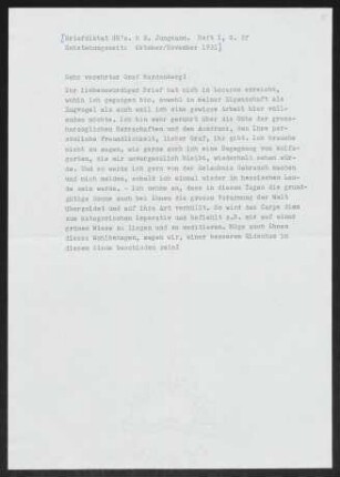 Brief von Gerhart Hauptmann an Kuno Ferdinand von Hardenberg