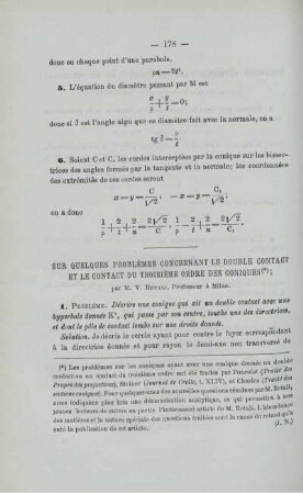 SUR QUELQUES PROBLÈMES CONCERNANT LE DOUBLE CONTACT ET LE CONTACT DU TROISIÉME ORDRE DES CONIQUES.