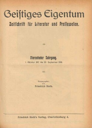 14. Jahrgang (1917/1918): Geistiges Eigentum