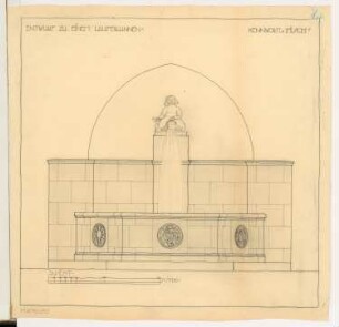 Laufbrunnen Monatskonkurrenz Januar 1915: Aufriss Vorderansicht 1:10; Maßstabsleiste