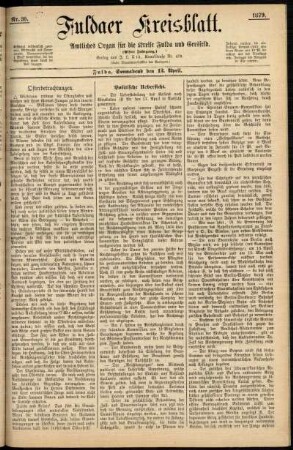 Erste Ausgabe vom Samstag, den 12. April 1879.