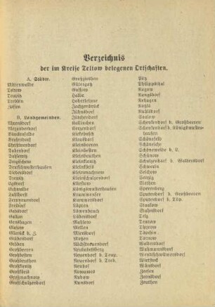 Verzeichnis der im Kreise Teltow belegenen Ortschaften