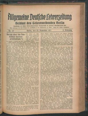 Beiblatt des Lehrerverbandes Berlin. - 2.1921, Nr. 47