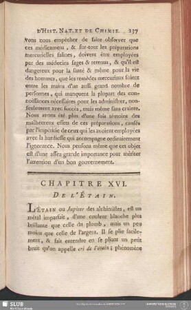 Chapitre XVI. De L'Étain