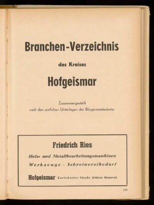 Branchen-Verzeichnis des Kreises Hofgeismar