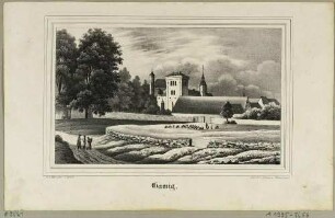 Das Rittergut (Schloss) in Gamig (Dohna-Gamig) südöstlich von Dresden, aus Sachsens Kirchen-Galerie von Hermann Schmidt, 1837