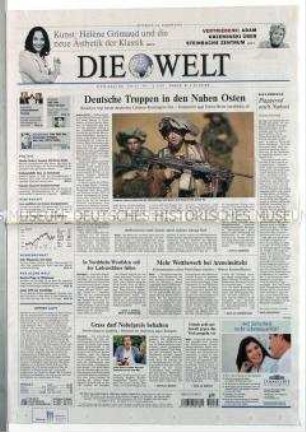 Tageszeitung "Die Welt" u.a. zur Beteiligung der Bundeswehr am UN-Einsatz zur Überwachung des Waffenstillstandes in Nahen Osten