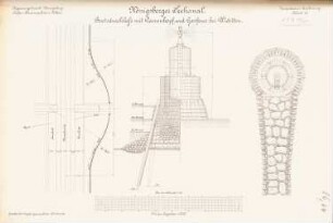 Königsberger Seekanal. Bootsdurchlass mit Dammkopf und Gasfeuer, Widitten: Lageplan 1:2000, Schnitte 1:50