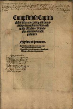 Compe[n]diosa Capitis phisici declaratio: principaliu[m] humani corporis membrorum figuras liquido ostendens : Philosophie alumnis admodu[m] profutura