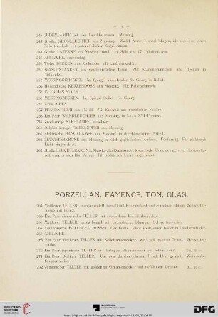 Porzellan, Fayence, Ton, Glas (Nr. 264-498)