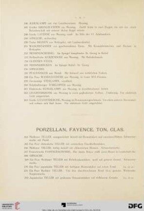 Porzellan, Fayence, Ton, Glas (Nr. 264-498)
