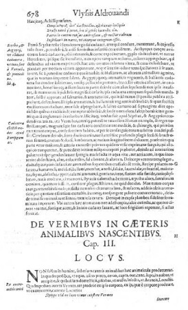 De Vermibus in Caeteris Animalibus Nascentibus. Cap. III.