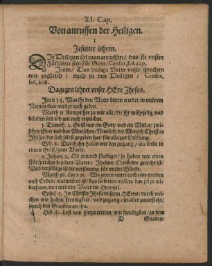 XI. Cap. Von anruffen der Heiligen.