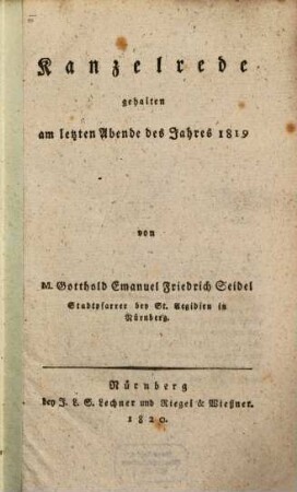 Kanzelrede am letzten Abend des Jahres 1819
