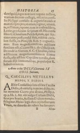 Anno urbis DCLV ... Q. Caecilius Metellus Nepos, T. Didius.
