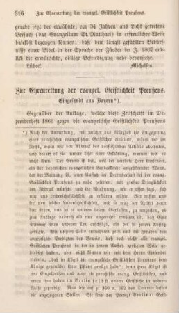 316-322 Zur Ehrenrettung der evangel. Geistlichkeit Preußens : eingesandt aus Bayern