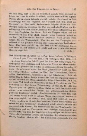 137-138 [Rezension] Volz, Paul, Das Dämonische in Jahwe