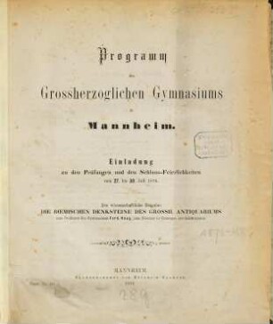 Programm des Grossherzoglichen Gymnasiums in Mannheim, 1875/76