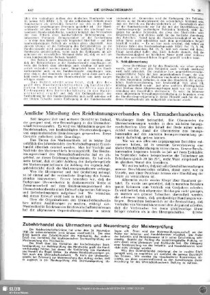 Amtliche Mitteilung des Reichsinnungsverbandes des Uhrmacherhandwerks