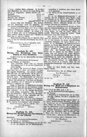 In nicht öffentlicher Sitzung. (447,448,449.), 09. November 1906