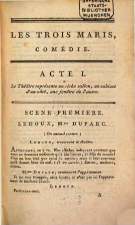 Les trois maris : comédie en cinq actes et en prose