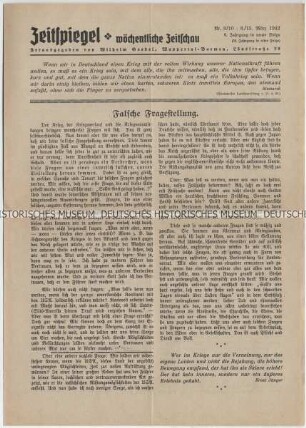Wochenzeitung "Zeitspiegel" mit Titel zum zukünftigen Kriegsverlauf