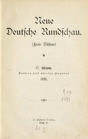 Neue deutsche Rundschau : (Freie Bühne). 9. 1898, 3 - 4