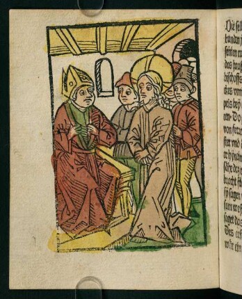 67v, Holzschnitt (Jesus bei Kaiphas)