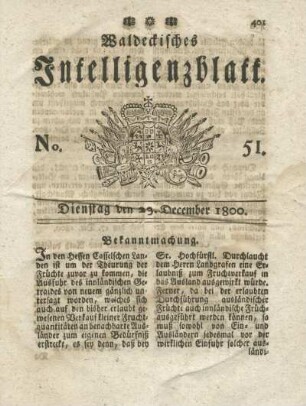 No. 51, Dienstag den 23. December 1800