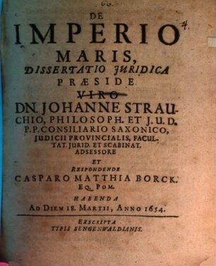 De Imperio Maris, Dissertatio Iuridica