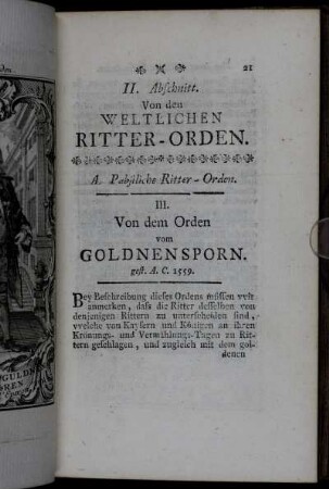 II. Abschnitt. Von den Weltlichen Ritter-Orden.
