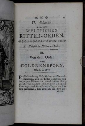 II. Abschnitt. Von den Weltlichen Ritter-Orden.