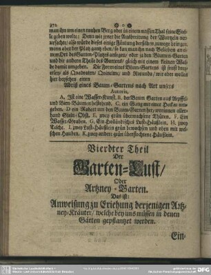Vierdter Theil Der Garten-Lust, Oder Artzney-Garten. Das ist: Anweisung zu Erziehung derjenigen Artzney-Kräuter, welche bey uns müssen in denen Gärten gepflantzet werden