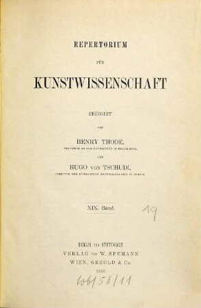 Repertorium für Kunstwissenschaft, 19. 1896