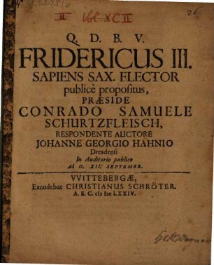 Fridericus III. Sapiens Sax. Elector